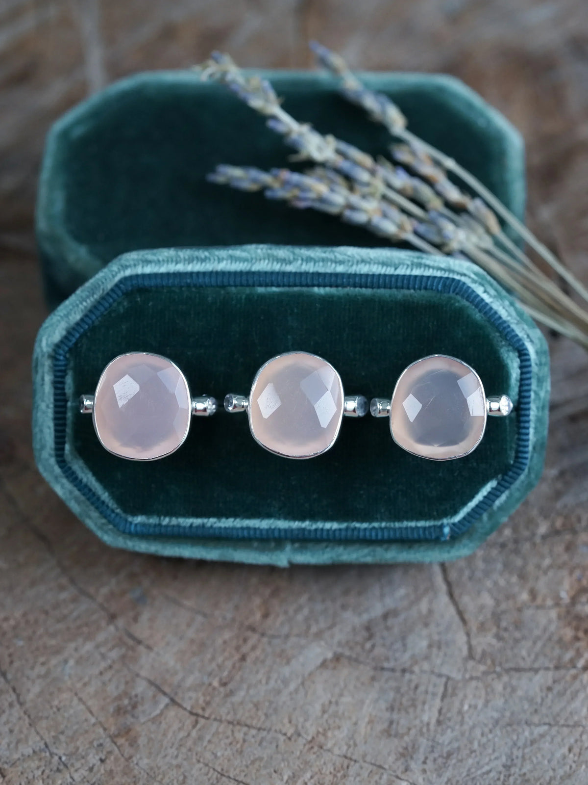 Rose Quartz and Moonstone Rings in Sterling Silver