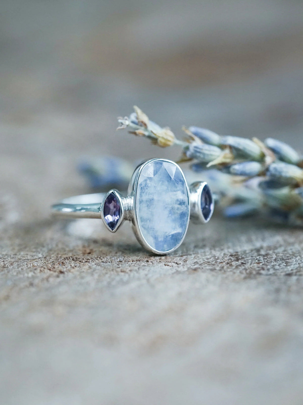 Moonstone and Amethyst Ring