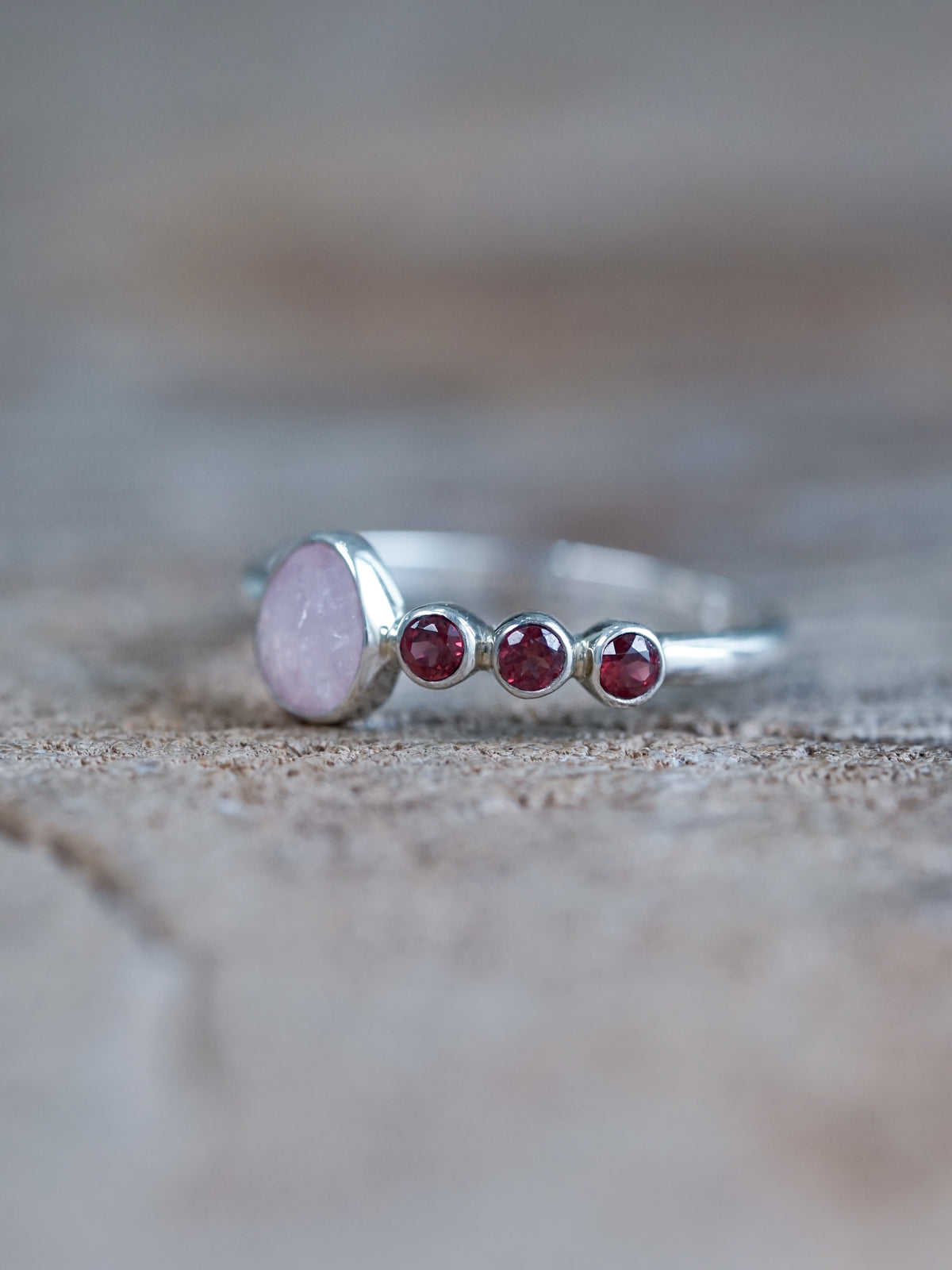 Rose Cut Sapphire and Garnet Ring - size 4.5