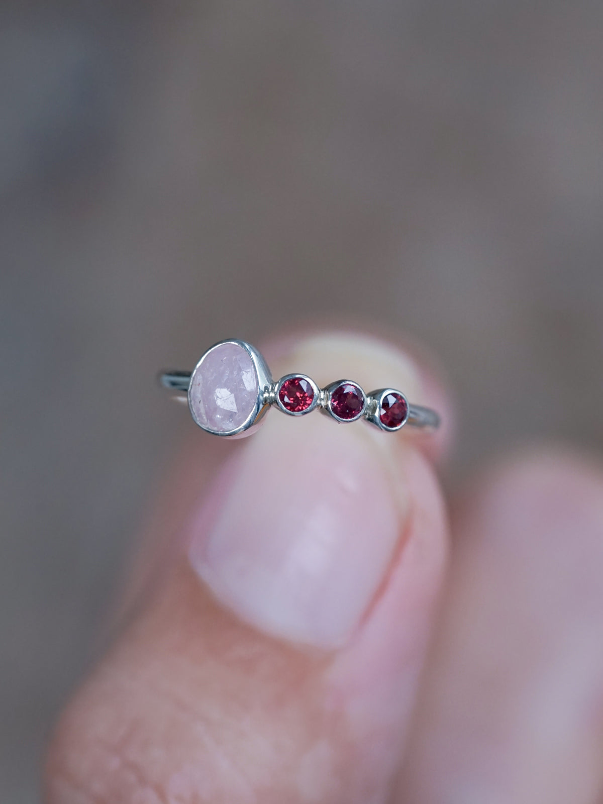 Rose Cut Sapphire and Garnet Ring - size 4.5