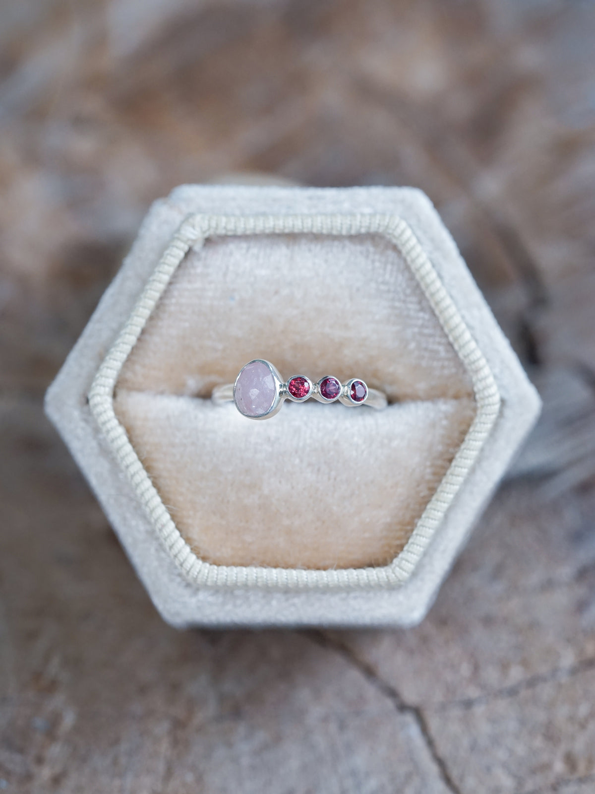 Rose Cut Sapphire and Garnet Ring - size 4.5