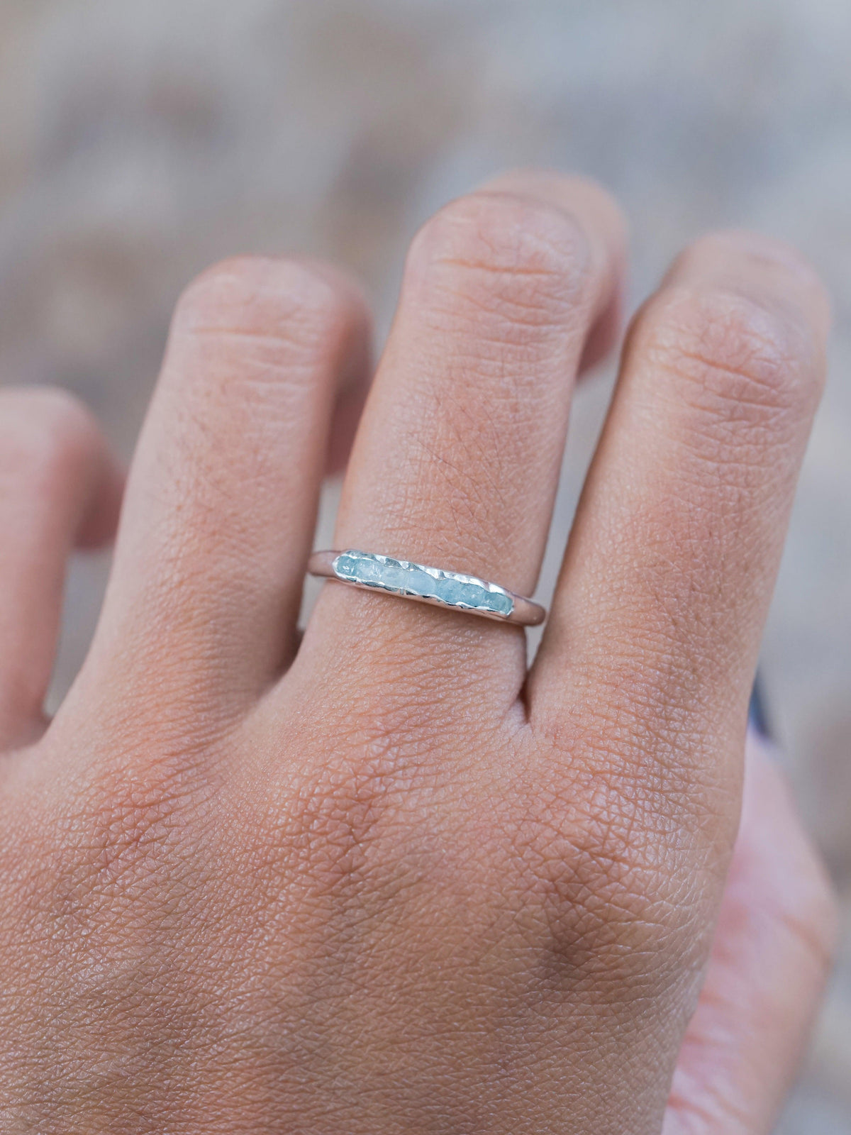 Rough Aquamarine Ring with Hidden Gems - Gardens of the Sun | Ethical Jewelry