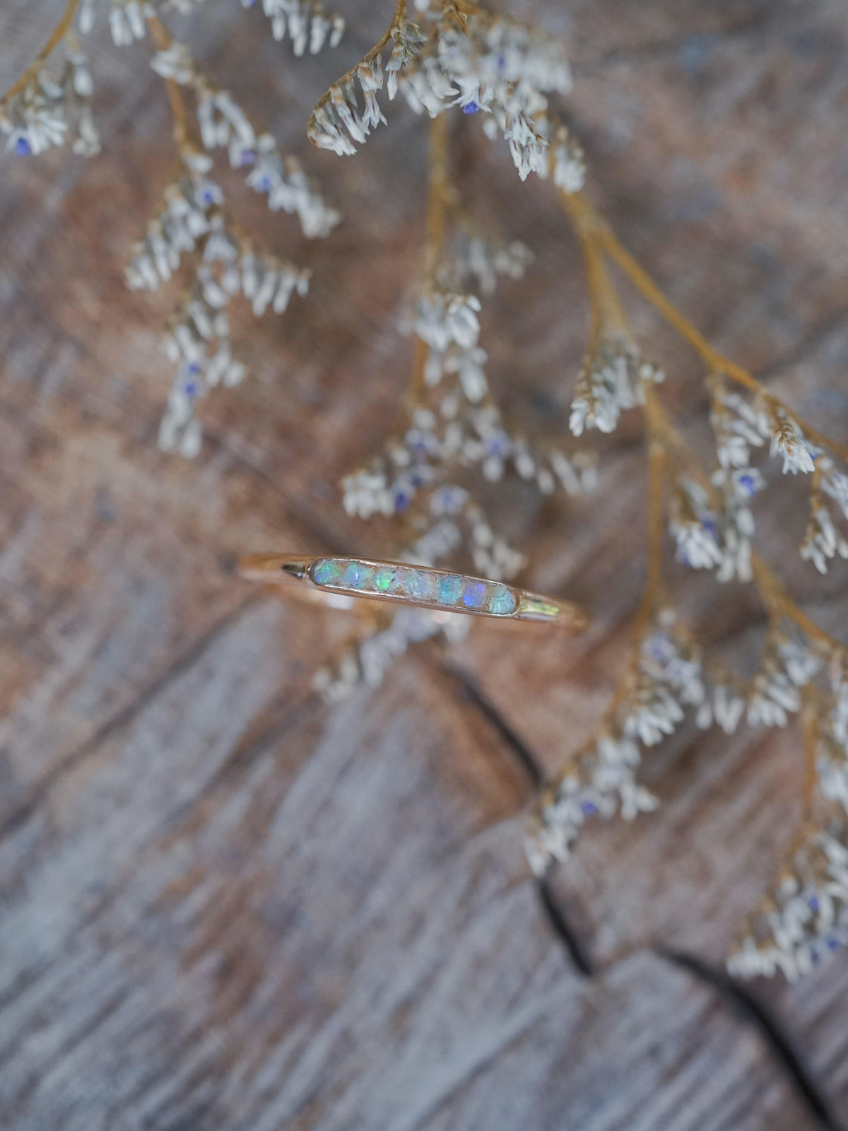 Rough Opal Ring with Hidden Gems in Rose Gold - Size 8.5 - Gardens of the Sun | Ethical Jewelry