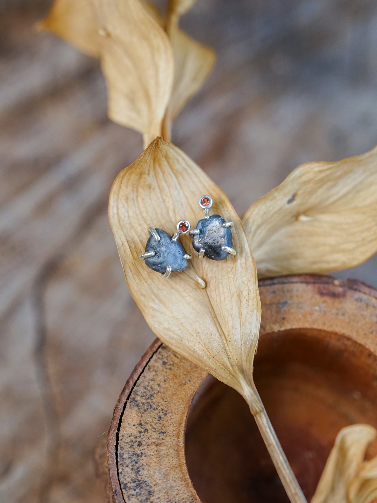 Rough Sapphire Stud Earrings - Gardens of the Sun | Ethical Jewelry