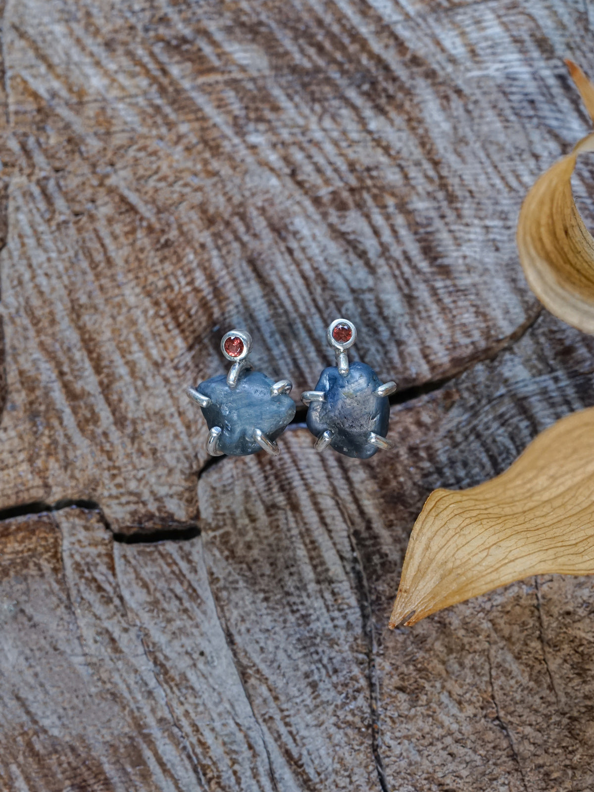 Rough Sapphire Stud Earrings - Gardens of the Sun | Ethical Jewelry