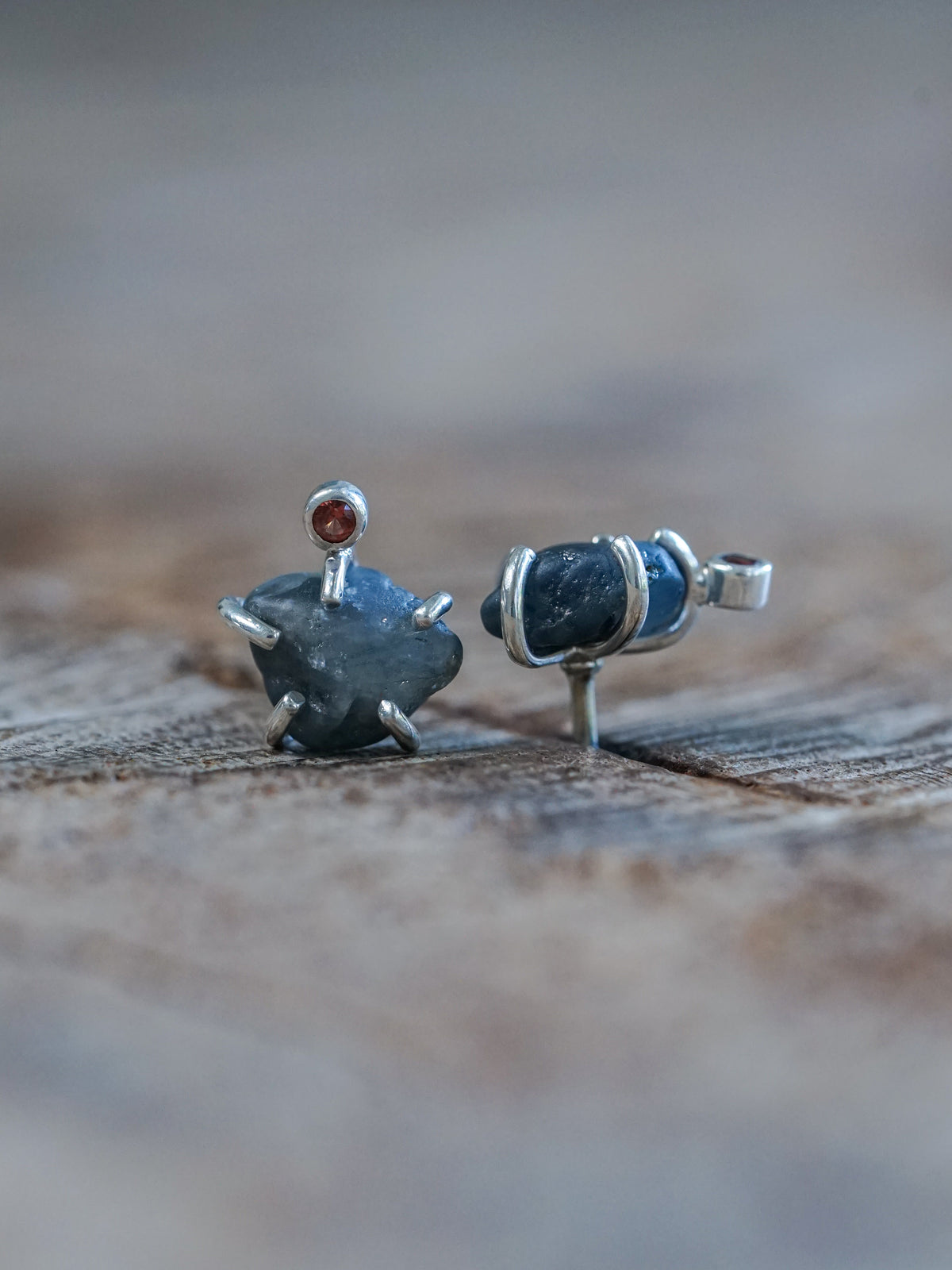 Rough Sapphire Stud Earrings - Gardens of the Sun | Ethical Jewelry
