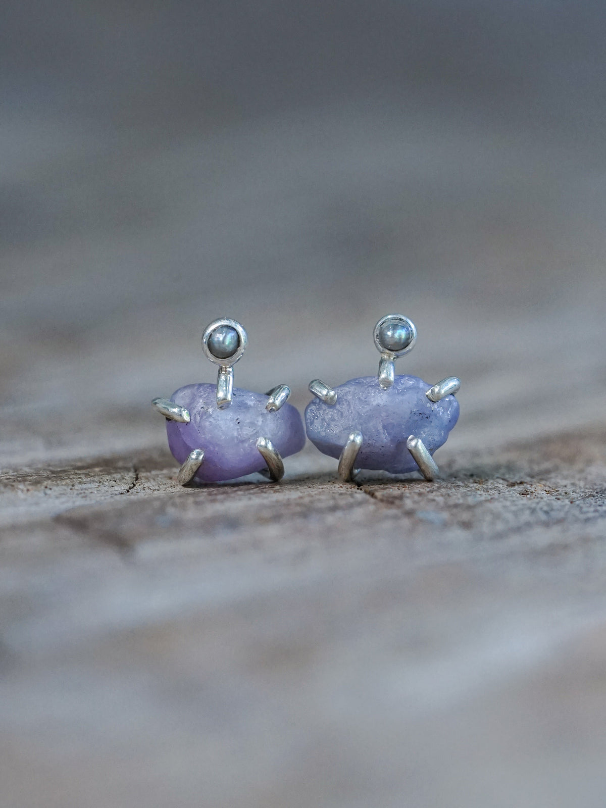 Rough Sapphire Stud Earrings - Gardens of the Sun | Ethical Jewelry