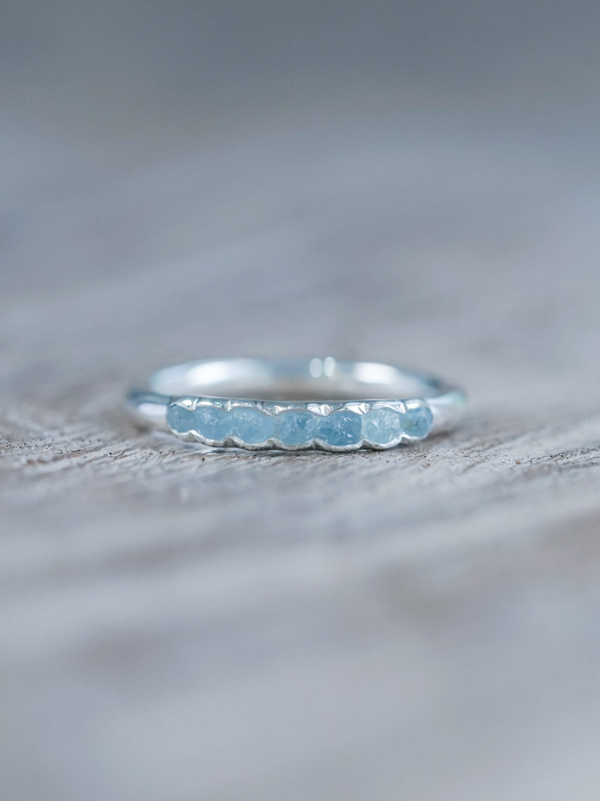 Rough Aquamarine Ring with Hidden Gems in recycled sterling silver