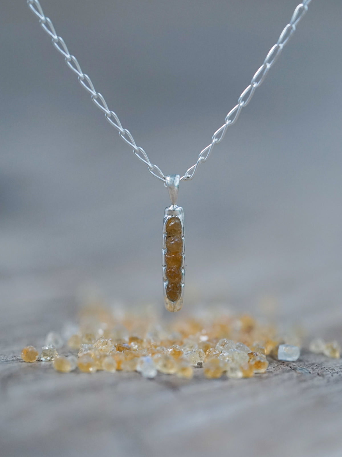Rough Citrine Necklace with Hidden Gems in recycled sterling silver