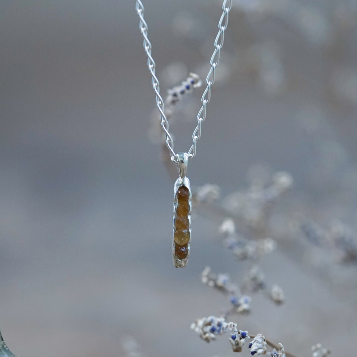 Rough Citrine Necklace with Hidden Gems in sterling silver