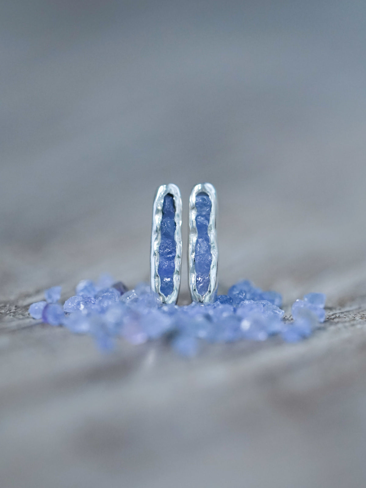 Rough Tanzanite Earrings with Hidden Gems in recycled sterling silver