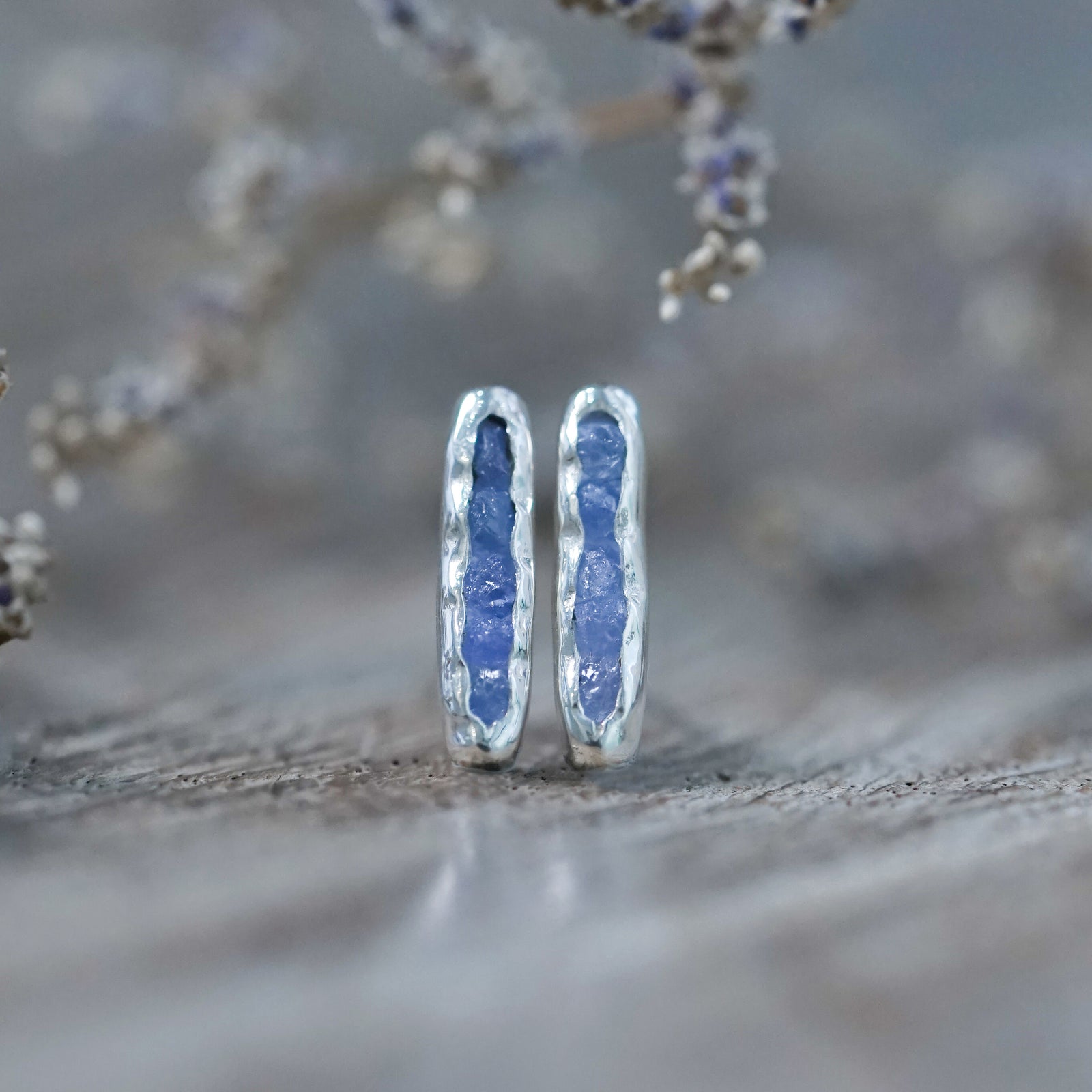 Rough Tanzanite Earrings with Hidden Gems in sterling silver