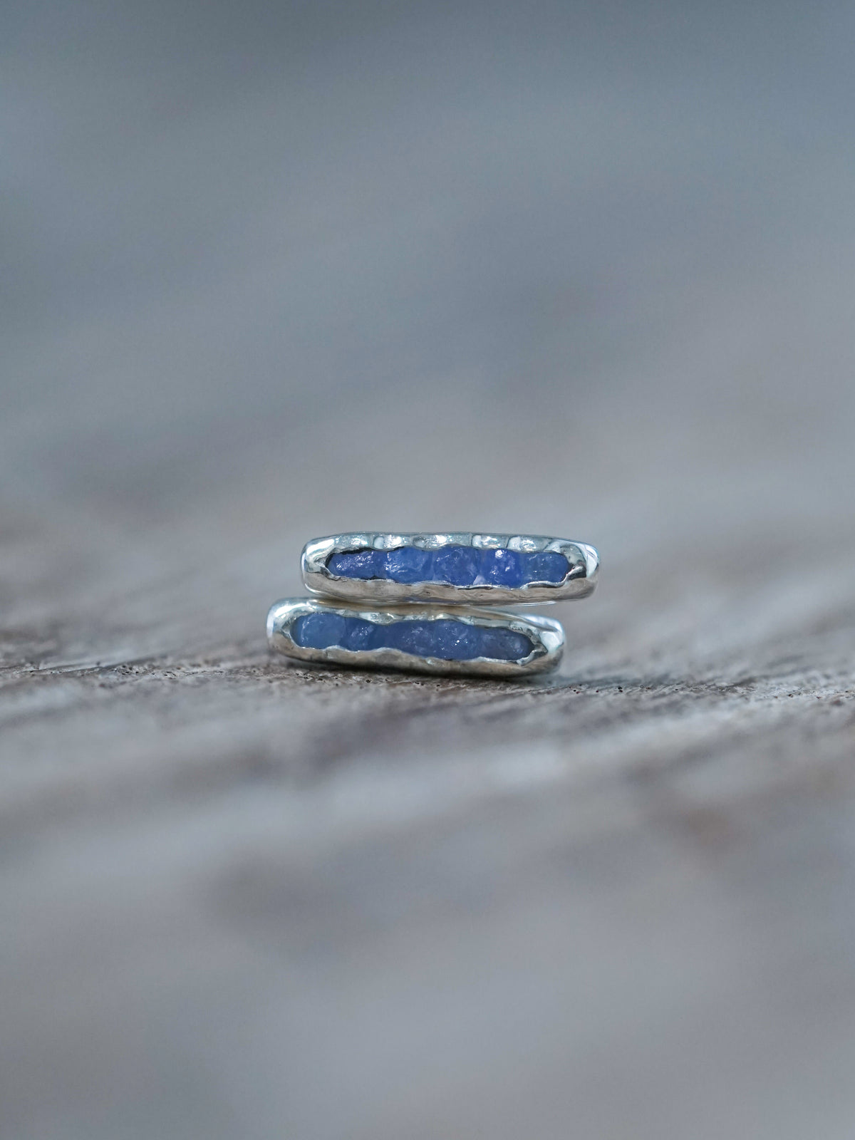 Rough Tanzanite Stud Earrings with Hidden Gems in recycled sterling silver