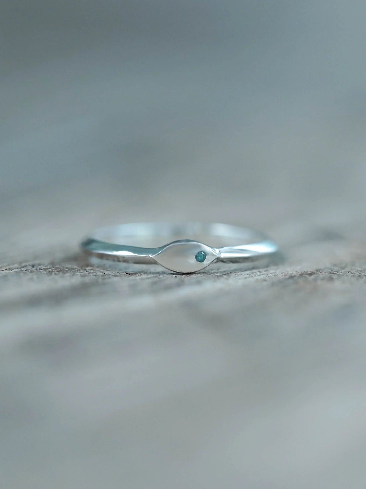 Round Blue Diamond Signet Ring in Sterling Silver