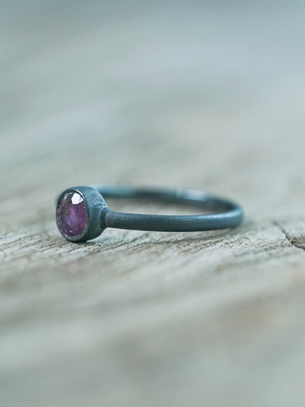 Round Ruby Ring in Oxidized Recycled Sterling Silver