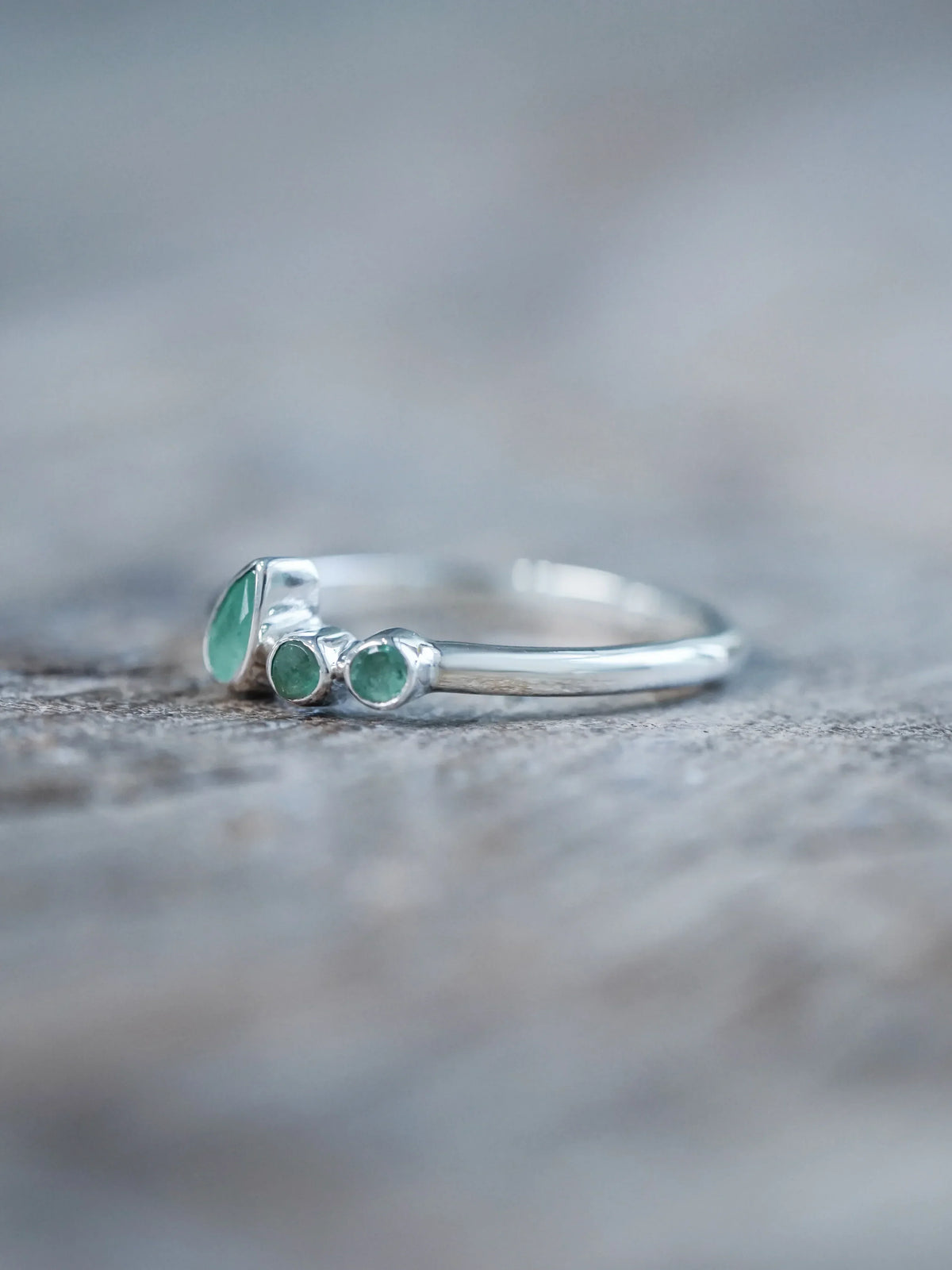 Round and Pear Emerald Ring
