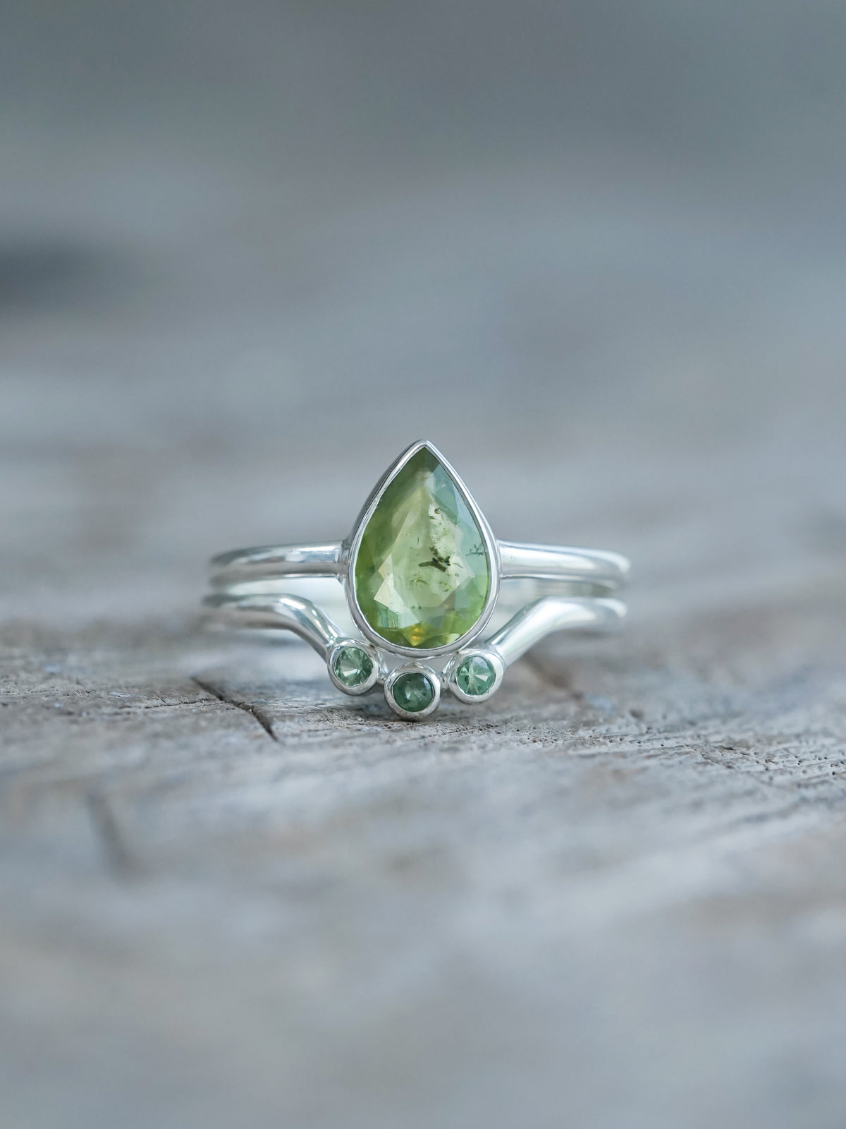 Sphene and Green Garnet Ring Set - Gardens of the Sun | Ethical Jewelry
