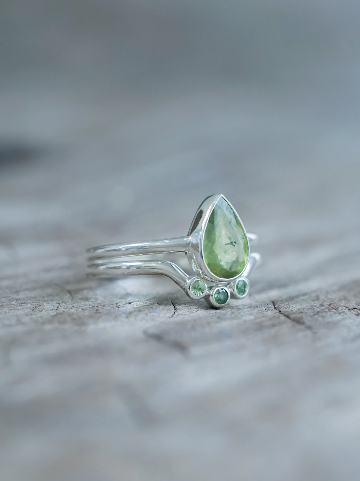 Sphene and Green Garnet Ring Set - Gardens of the Sun | Ethical Jewelry