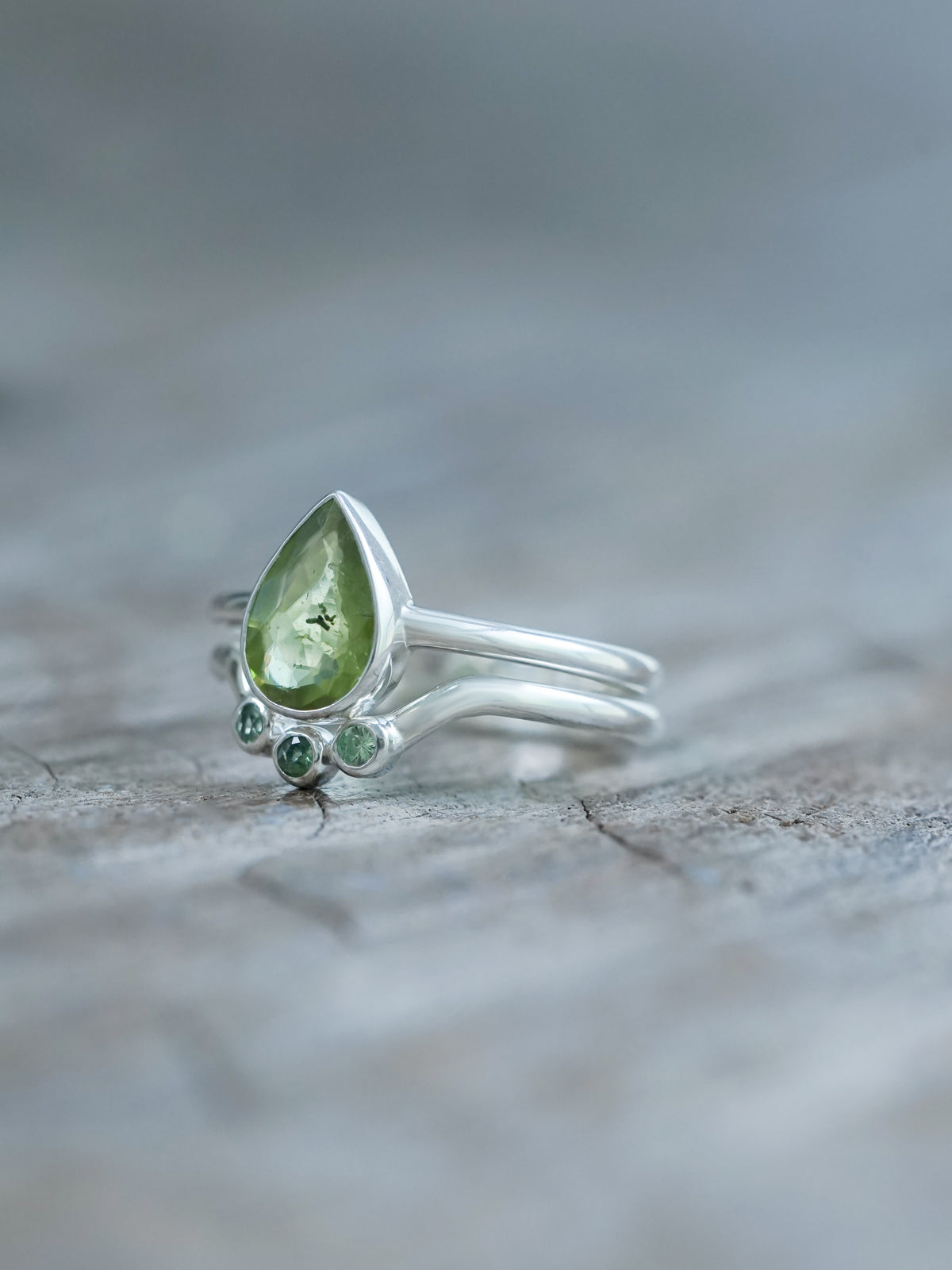 Sphene and Green Garnet Ring Set - Gardens of the Sun | Ethical Jewelry