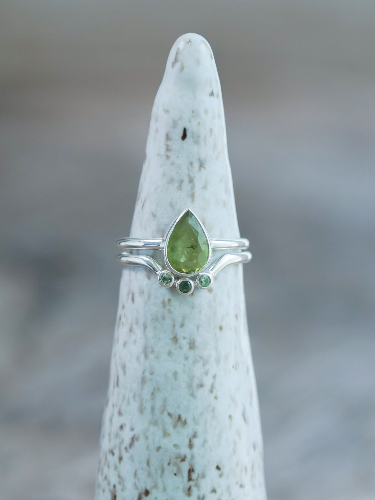 Sphene and Green Garnet Ring Set - Gardens of the Sun | Ethical Jewelry