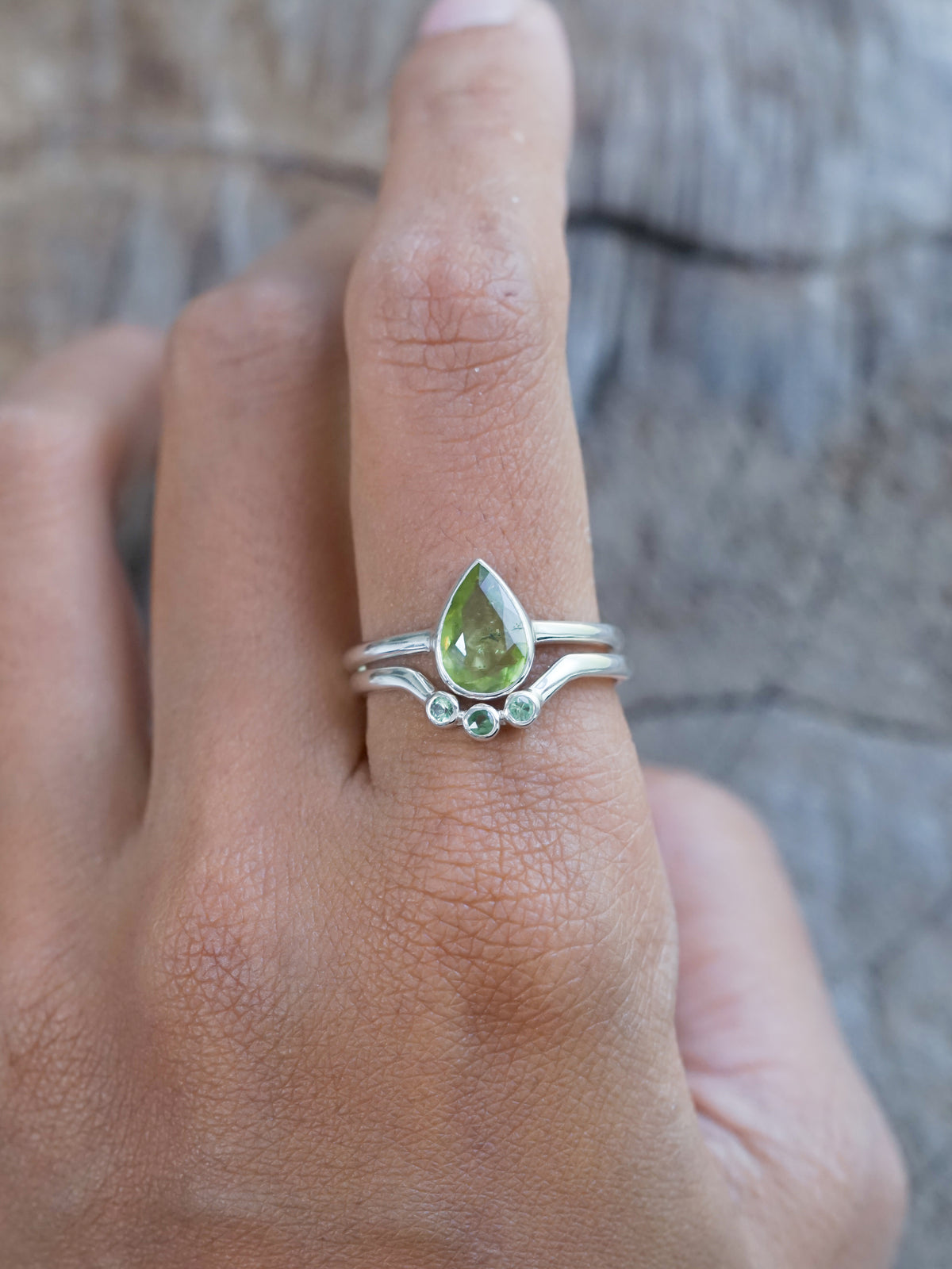Sphene and Green Garnet Ring Set - Gardens of the Sun | Ethical Jewelry