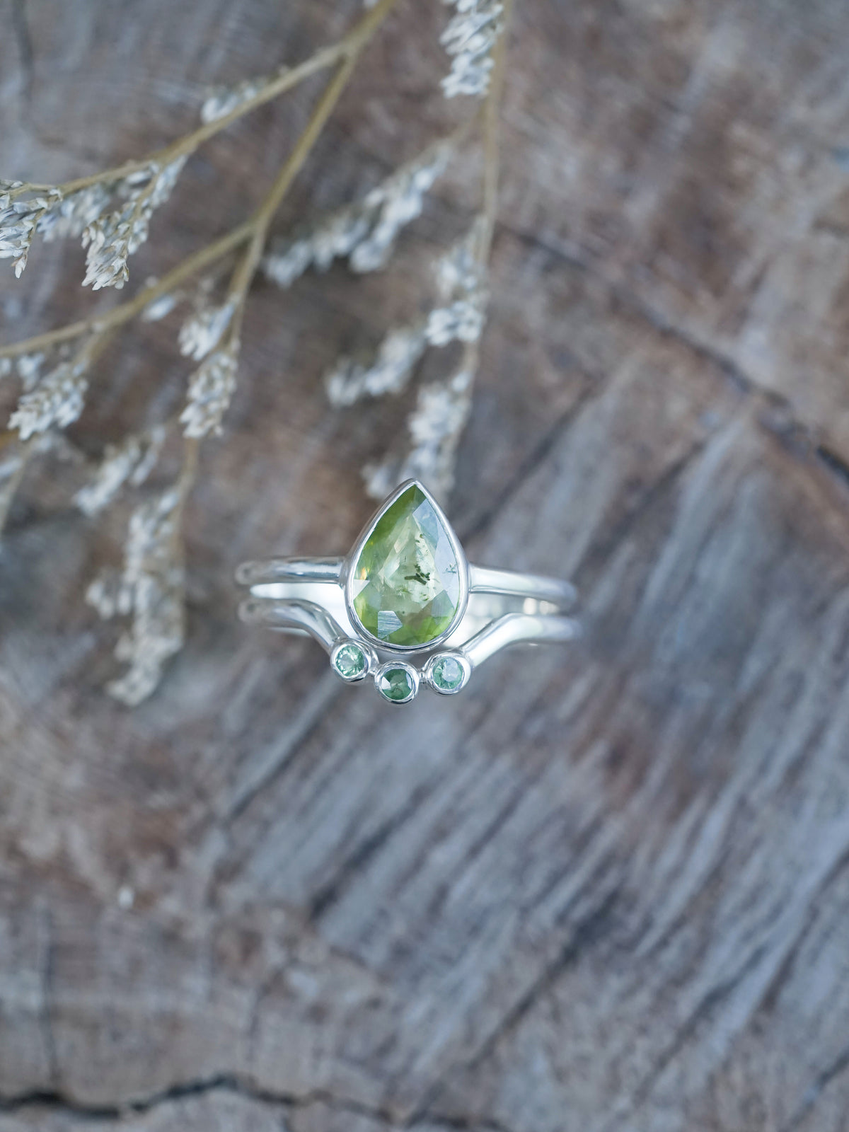 Sphene and Green Garnet Ring Set - Gardens of the Sun | Ethical Jewelry