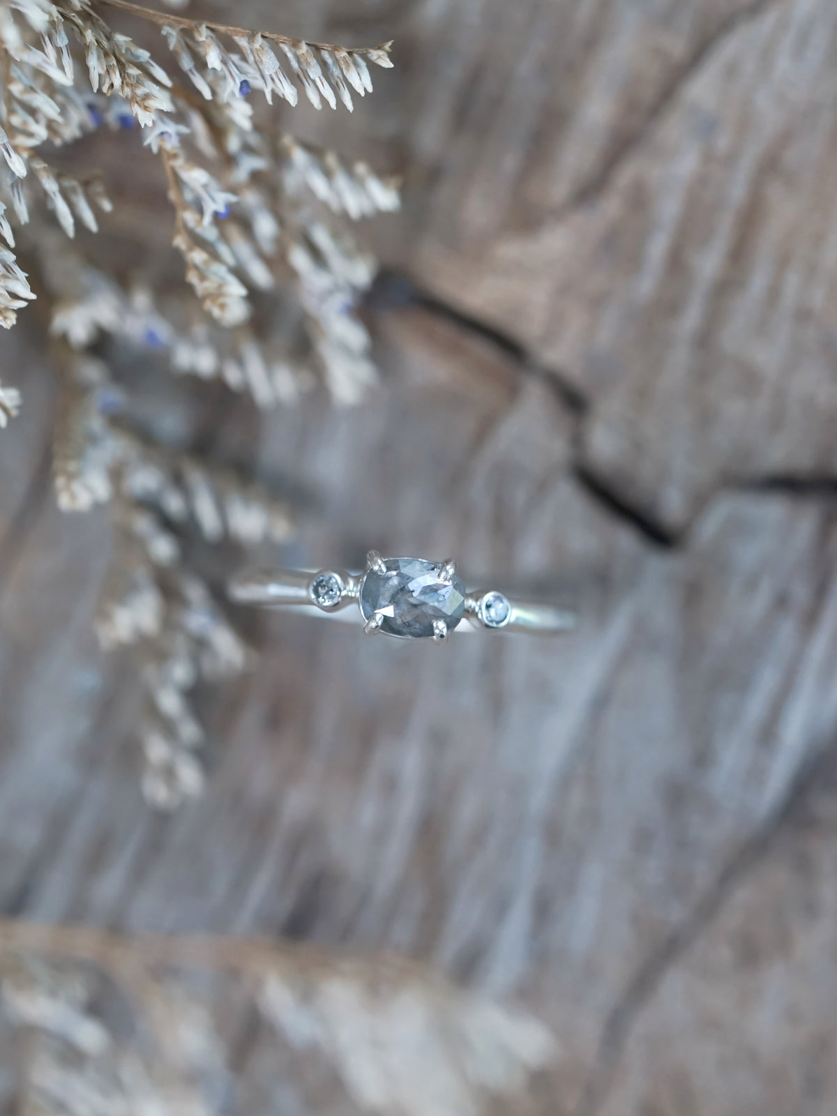Salt and Pepper Diamond Ring in Silver - Gardens of the Sun | Ethical Jewelry