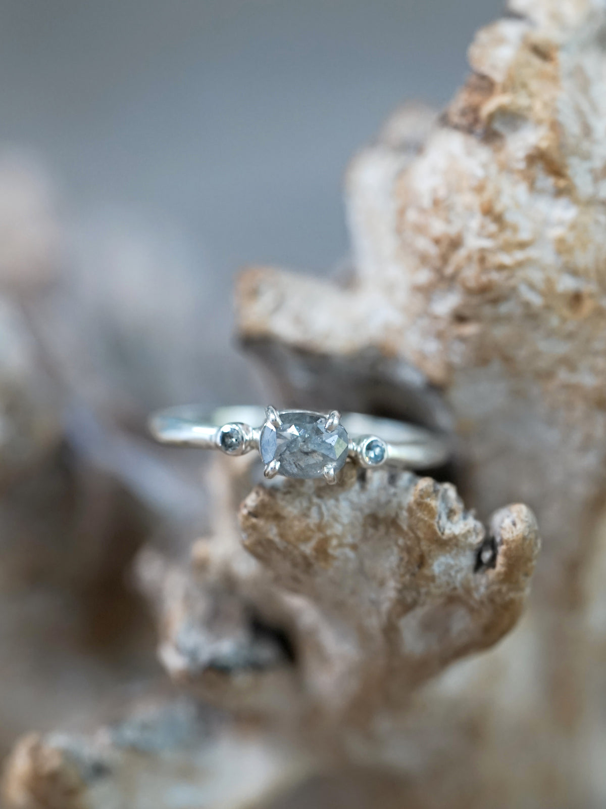 Salt and Pepper Diamond Ring in Silver - Gardens of the Sun | Ethical Jewelry