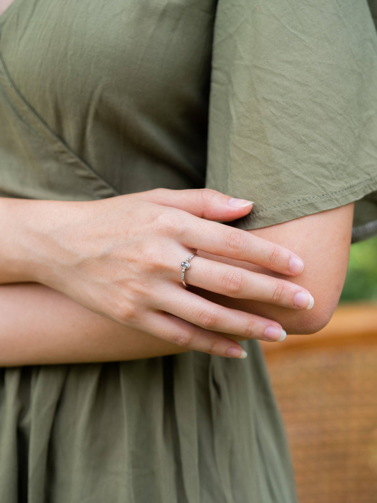 Salt and Pepper Diamond and Pearl Ring in White Gold - Size 6.5 - Gardens of the Sun | Ethical Jewelry