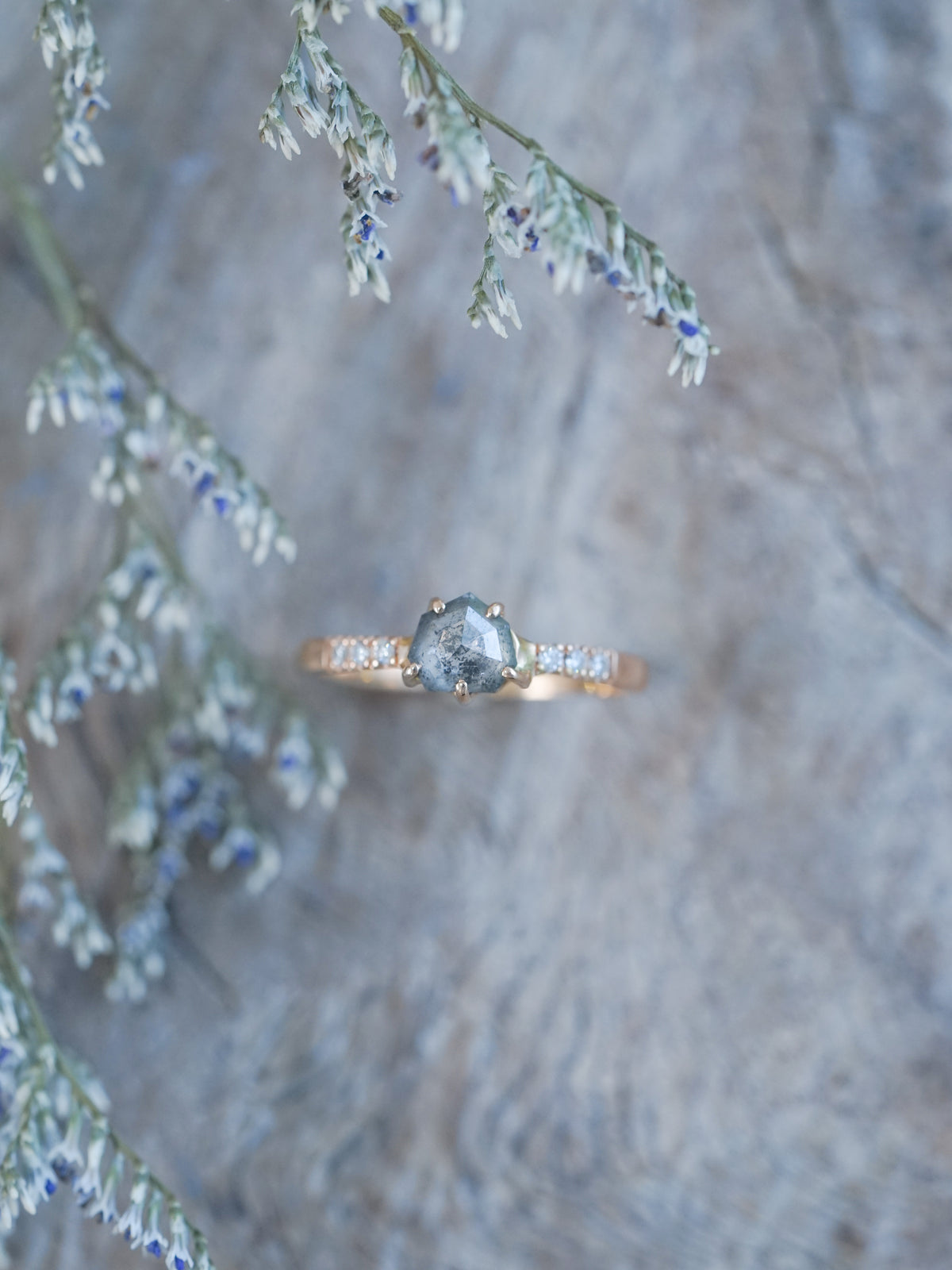 Salt and Pepper Shield Diamond Ring in Rose Gold - Ethical Wedding Ring by Gardens of the Sun | Ethical Jewelry