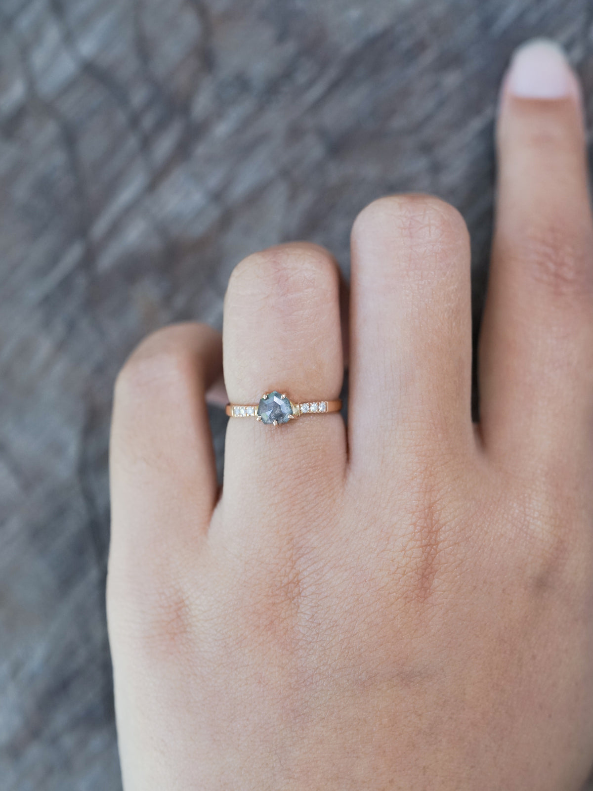 Salt and Pepper Shield Diamond Ring in Rose Gold - Ethical Wedding Ring by Gardens of the Sun | Ethical Jewelry