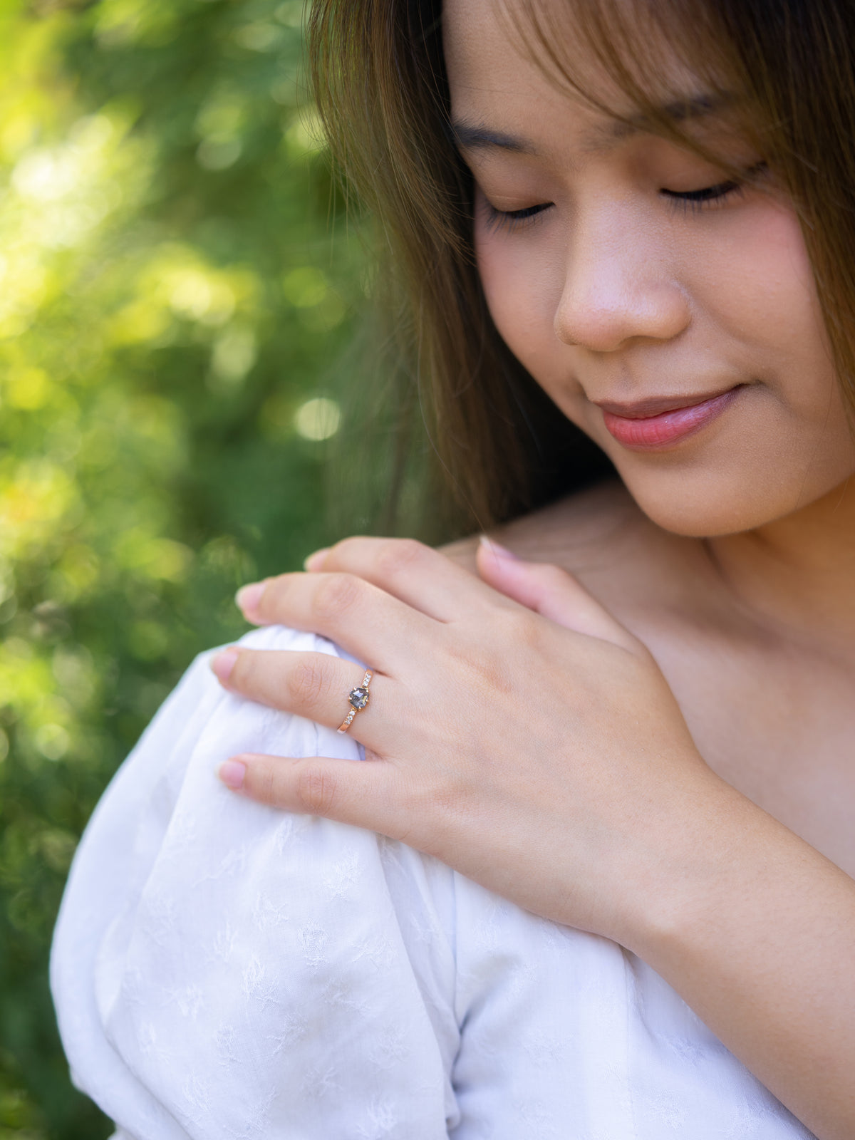 Salt and Pepper Shield Diamond Ring in Rose Gold - Ethical Wedding Ring by Gardens of the Sun | Ethical Jewelry