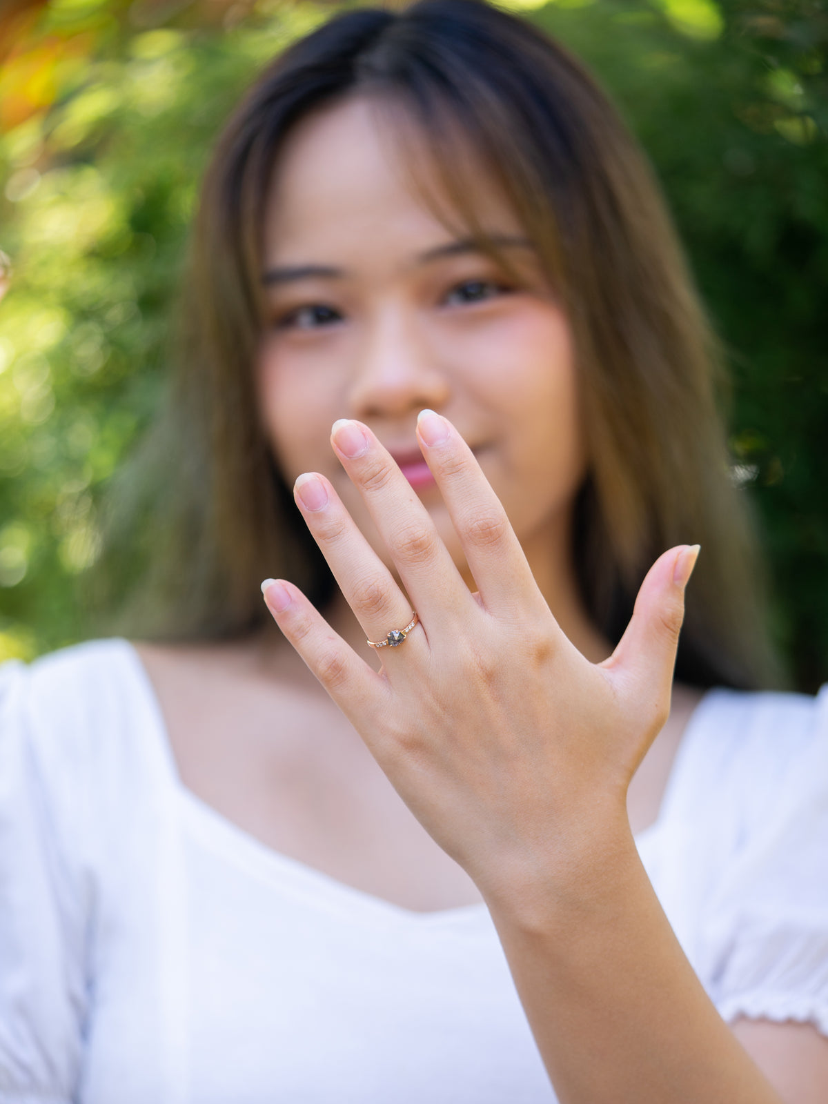 Salt and Pepper Shield Diamond Ring in Rose Gold - Ethical Wedding Ring by Gardens of the Sun | Ethical Jewelry