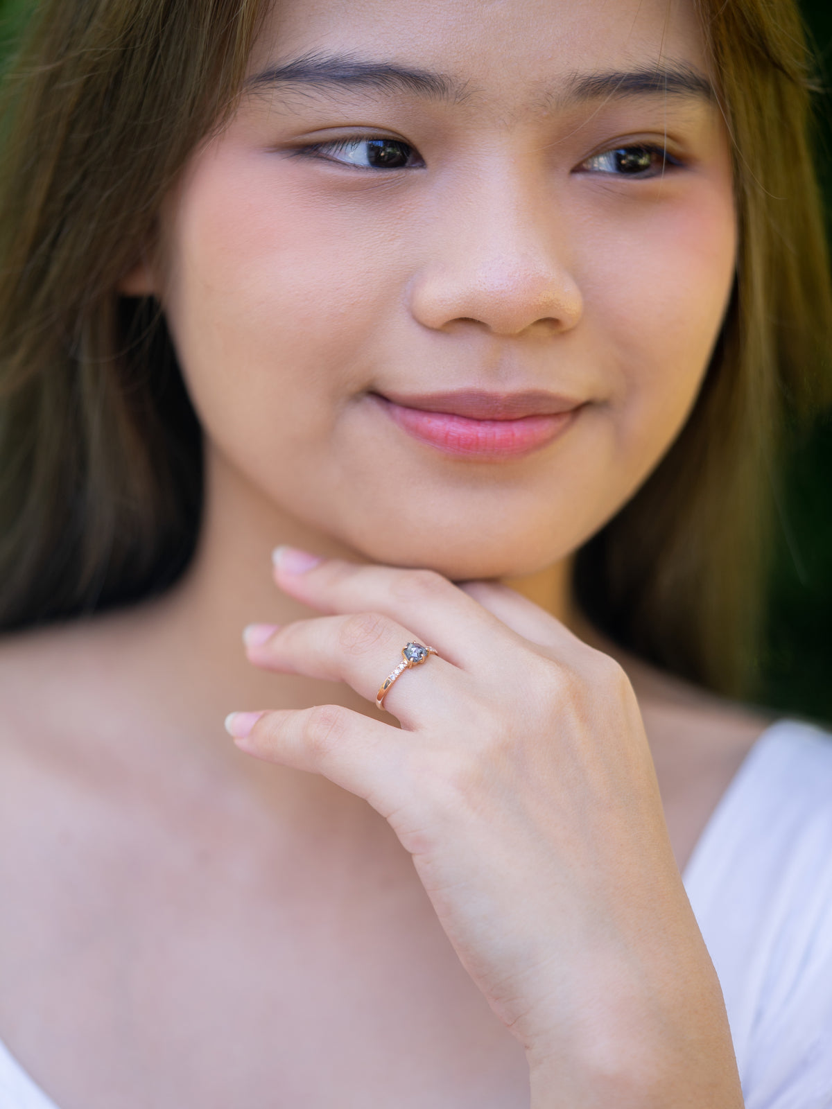 Salt and Pepper Shield Diamond Ring in Rose Gold - Ethical Wedding Ring by Gardens of the Sun | Ethical Jewelry