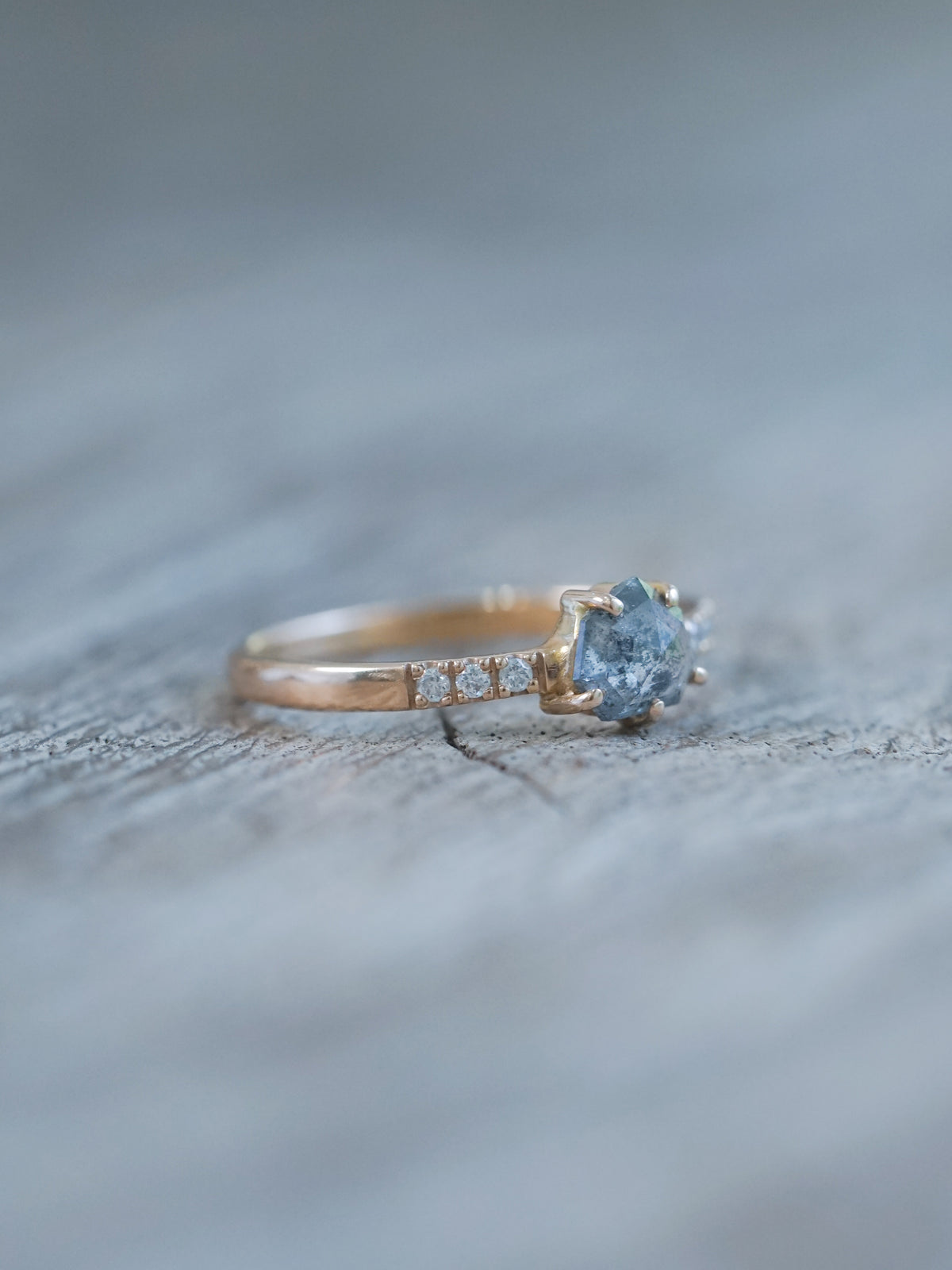 Salt and Pepper Shield Diamond Ring in Rose Gold - Ethical Wedding Ring by Gardens of the Sun | Ethical Jewelry