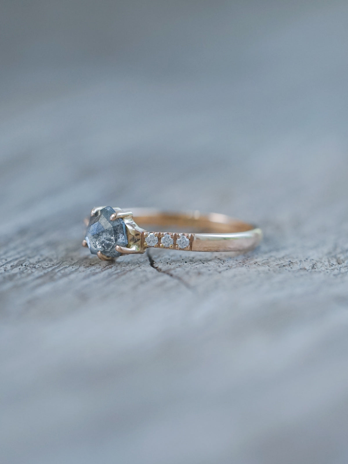 Salt and Pepper Shield Diamond Ring in Rose Gold - Ethical Wedding Ring by Gardens of the Sun | Ethical Jewelry