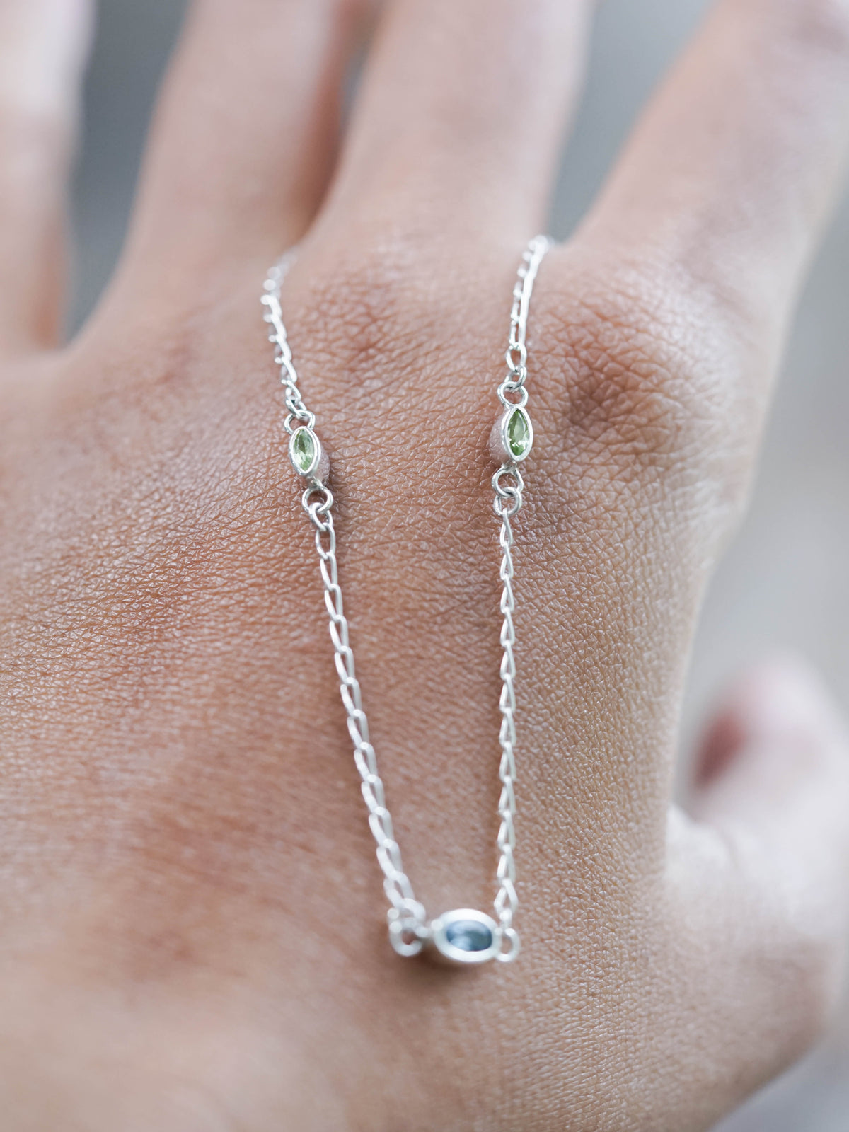 Sapphire, Peridot and Moonstone Necklace in Silver