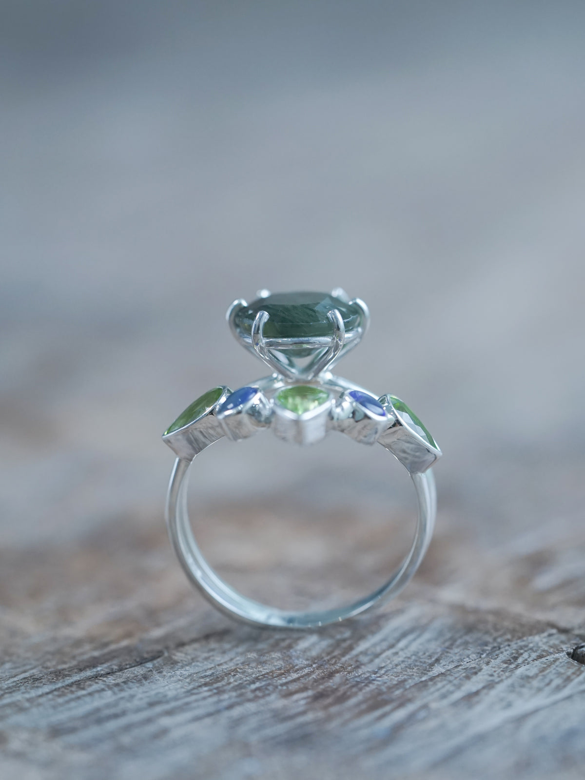 Sapphire, Peridot, and Opal Ring Set made with recycled sterling silver
