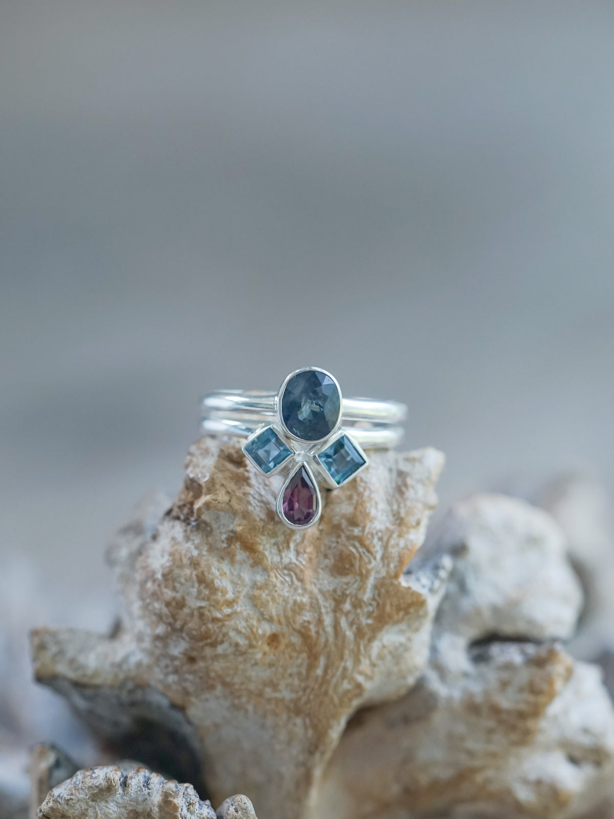 Sapphire, Topaz and Garnet Ring Set in sterling silver
