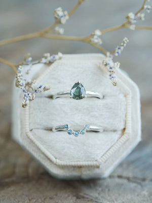 Sapphire and Aquamarine Engagement Ring Set