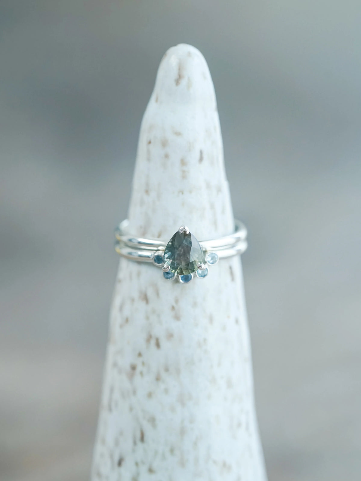 Sapphire and Aquamarine Engagement Ring Set in Recycled Sterling Silver