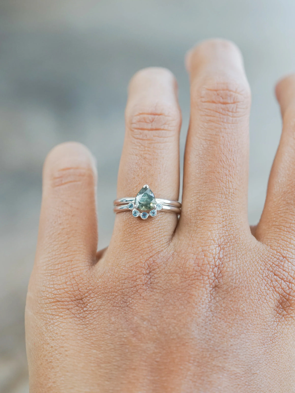Sapphire and Aquamarine Engagement Ring Set in Silver