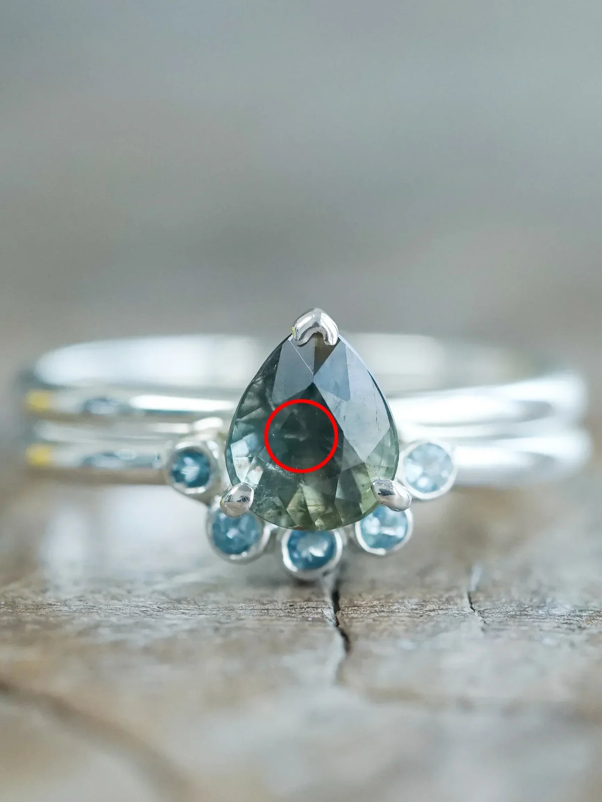 Sapphire and Aquamarine Engagement Ring Set in Sterling Silver