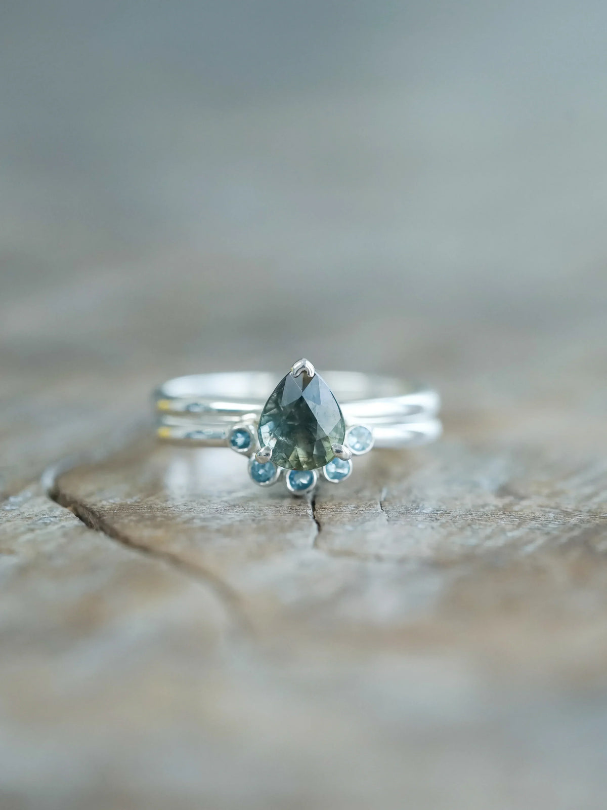 Sapphire and Aquamarine Ring Set for Engagement