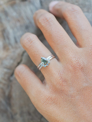 Sapphire and Aquamarine Ring Set for Engagement in Recycled Sterling Silver