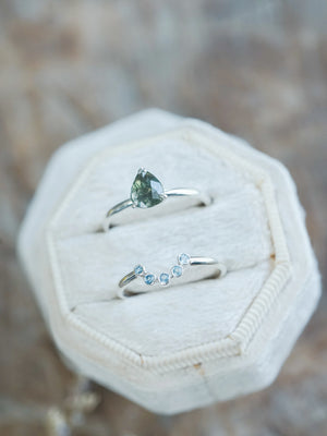 Sapphire and Aquamarine Ring Set for Engagement in Silver