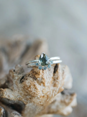 Sapphire and Aquamarine Ring Set for Engagement in Sterling Silver