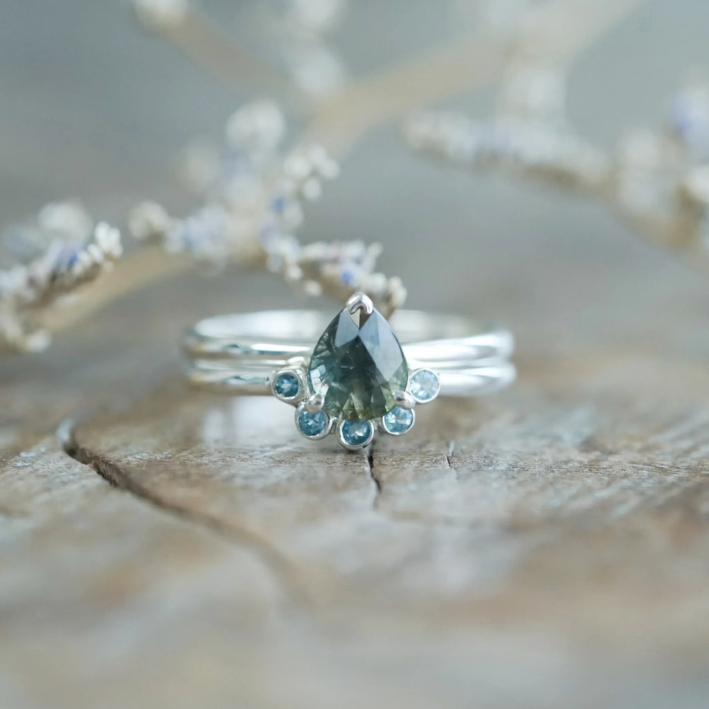 Sapphire and Aquamarine Ring Set in Sterling Silver