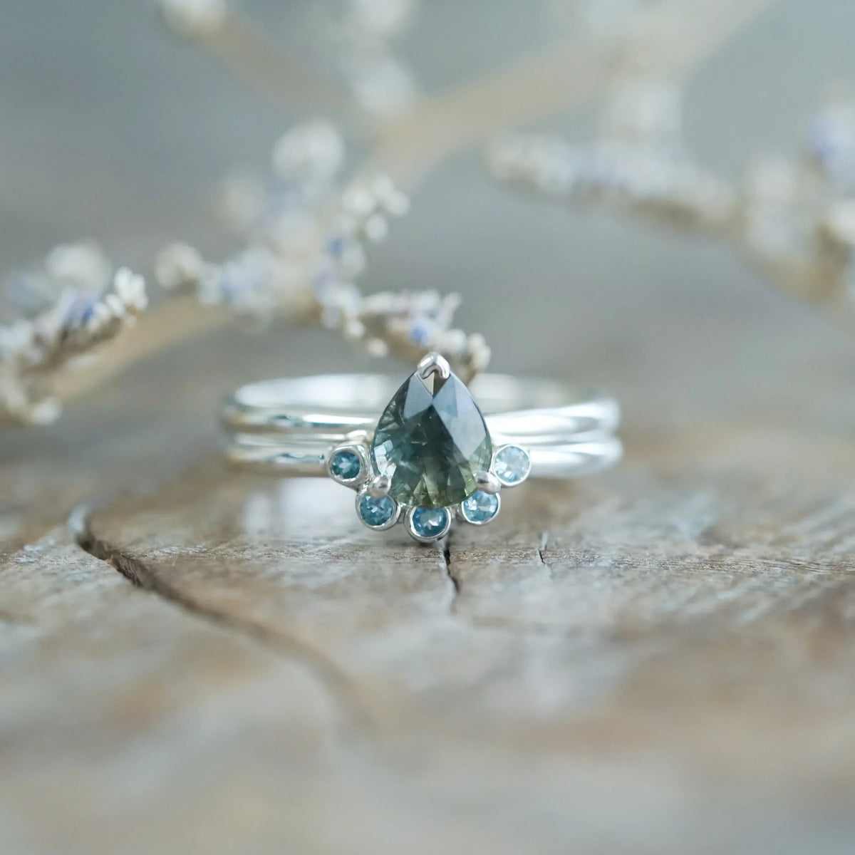 Sapphire and Aquamarine Ring Set in Sterling Silver
