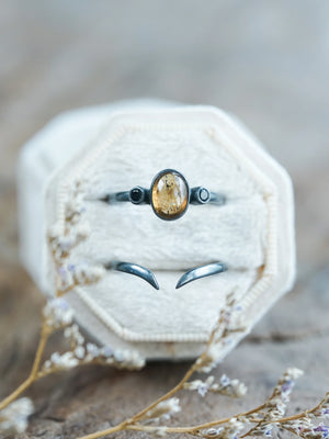 Sapphire and Black Spinel Ring Set